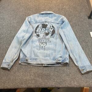 Vintage Obey Worldwide Mens Medium Blue Denim Trucker Jean Jacket Streetwear